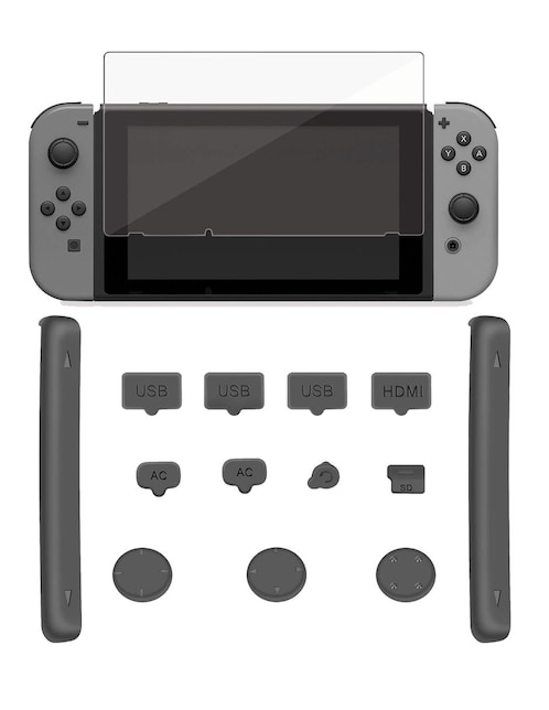 Set Mica Vidrio Templado y Grips Cubre Polvo para Nintendo Switch Dobe