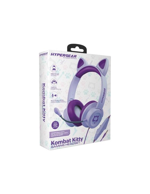 Audífonos Over-Ear Hypergear Kitty Kombat alámbricos Morado