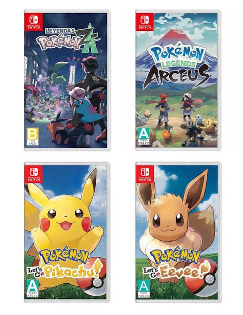 NINTENDO Pokemon Legends Z-A Game + Pokemon Legends Arceus + Pokemon Let's Go Pikachu + Pokemon Let's Go Eevee Nintendo bundle para Nintendo Switch