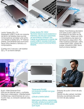 Adaptador multipuertos Genérica Hub 10 en 1